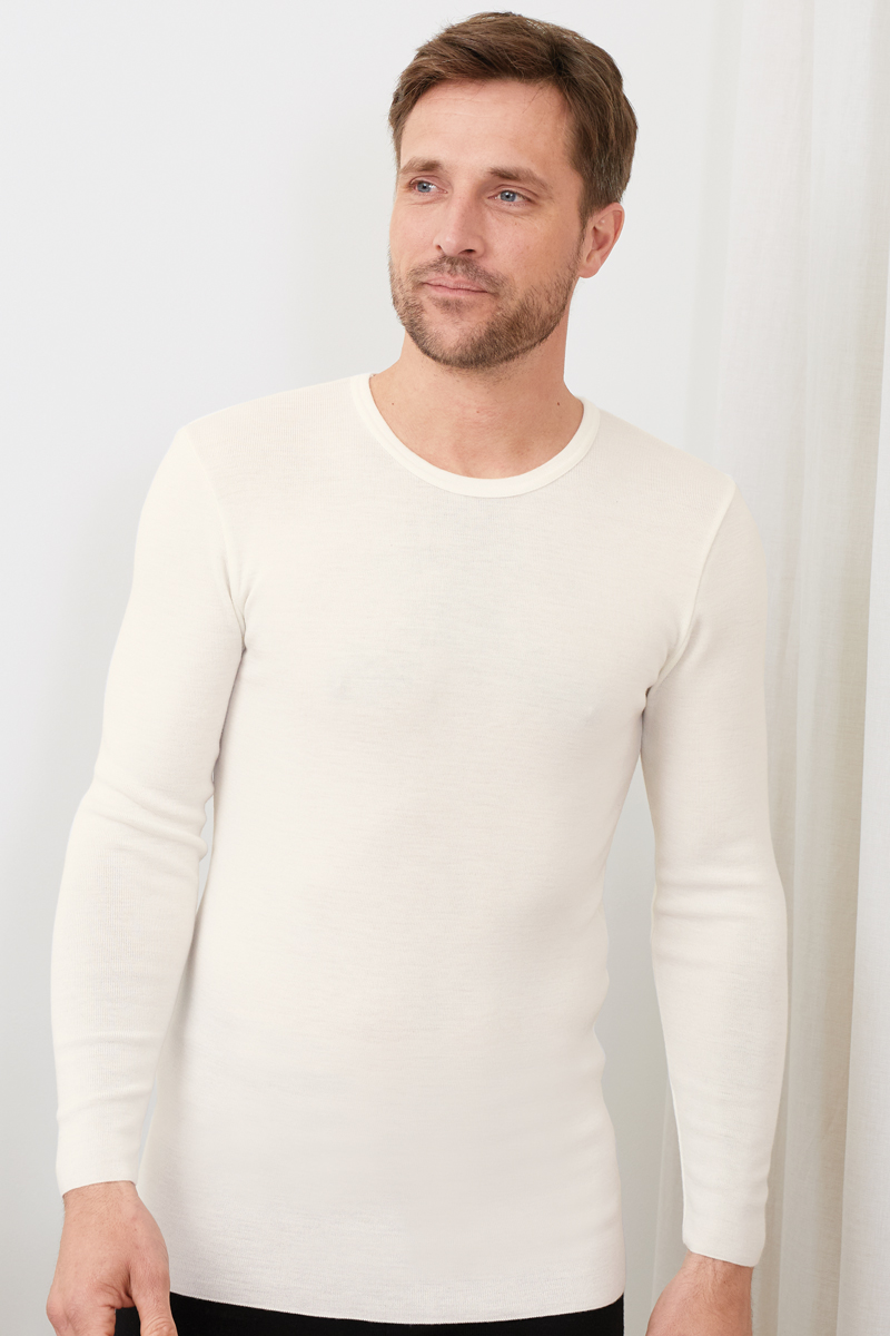 ee shirt epais manches longues laine merinos ref 220 blanc naturel